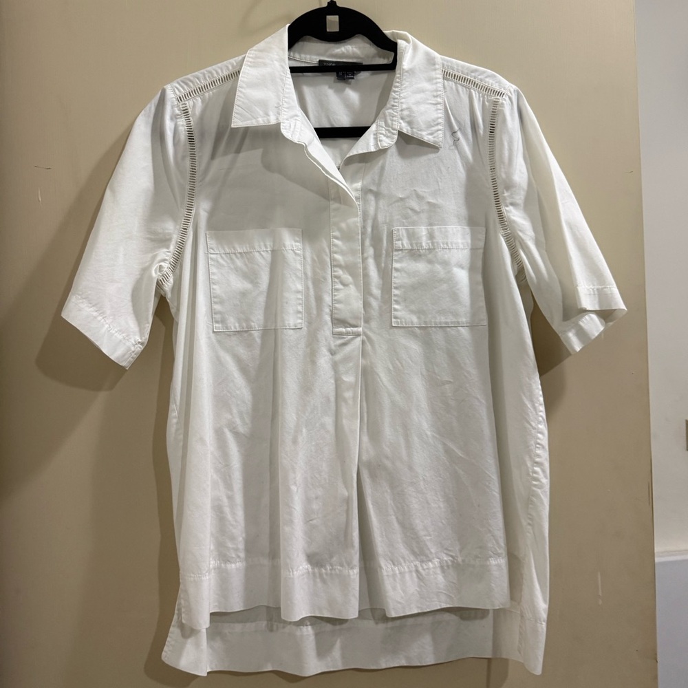 VINCE WOMENS BUTTON DOWN TOP, SIZE MEDIUM, WHITE